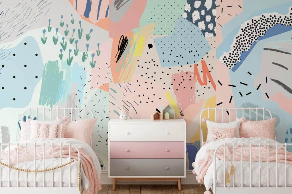 Abstract Brush Srokes and Shapes With Pastel Colors Wallpaper, Pastel Geometric Shapes and Textures Peel & Stick Wall Mural