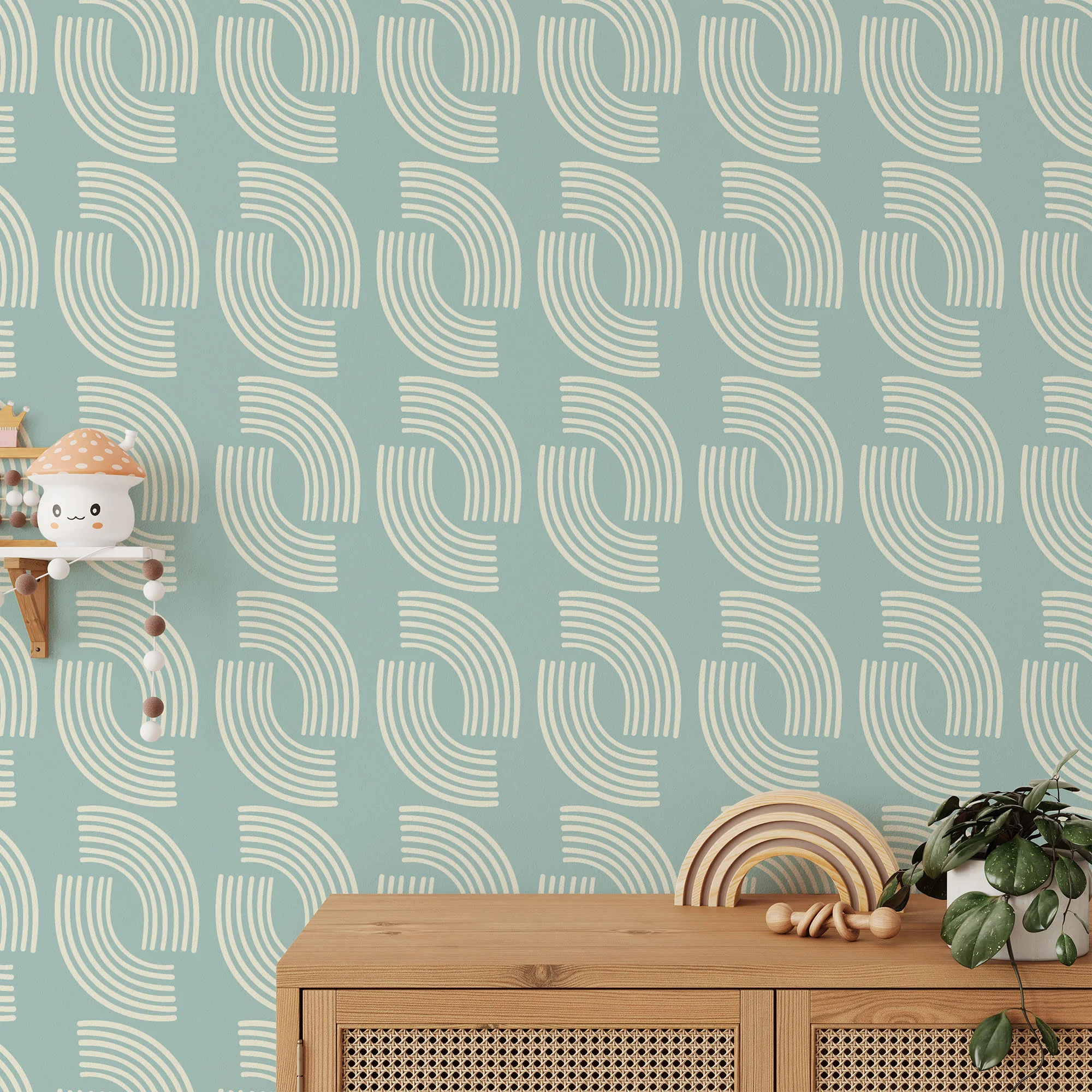 Pastel Mint Colored Minimalist Illustration, Chic Contemporary Line Art Peel & Stick Wall Mural