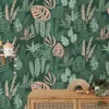 Green Abstract Jungle Flat Art Leaves Illustration Wallpaper, Dark Green & Pink Tropical Leaves Peel & Stick Wall Mural