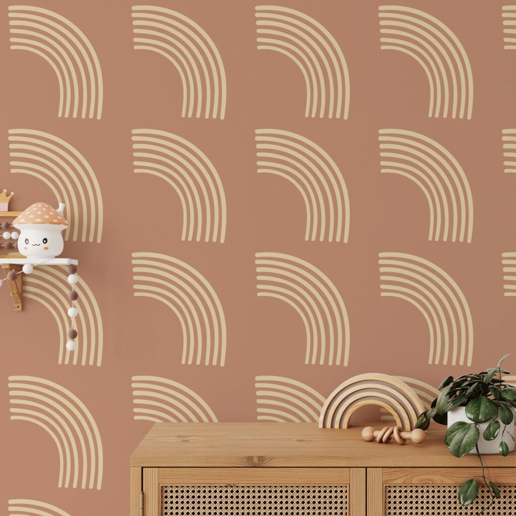 Abstract Boho Shapes Pattern Illustration Wallpaper, Minimalist Elegant Terracotta Peel & Stick Wall Mural
