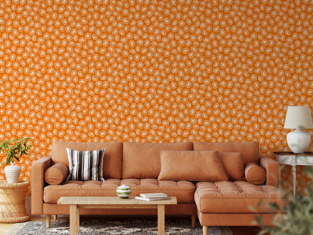 Retro Orange Shape Pattern Illustration Wallpaper, Abstract Geometric Pattern Peel & Stick Wall Mural