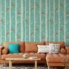 Abstract Snowy Trees With Birds Wallpaper, Chirping Birds in Birch Forest Peel & Stick Wall Mural