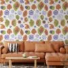 Line Art Leaf Icons Illustration Wallpaper, Playful Nature Sketch Peel & Stick Wall Mural