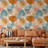 Flat Abstract Line Art Illustration, Modern Organic Shapes Peel & Stick Wall Mural