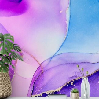 Colorful Alcohol Ink Art Marble Wallpaper, Elegant Purple and Blue Marble Peel & Stick Wall Mural