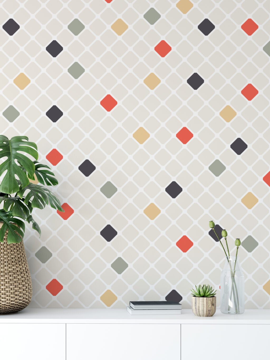 Vintage Style Rhombus Pattern Wallpaper, Modern Geometric Harmony Peel & Stick Wall Mural