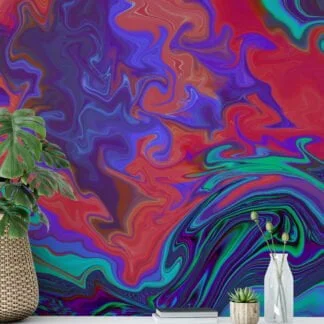 Psychedelic Abstract Colorful Ink Swirls Wallpaper, Vivid Liquid Abstract Peel & Stick Wall Mural