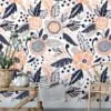 Abstract Floral Flat Art Style Wallpaper, Modern Nature Design Peel & Stick Wall Mural