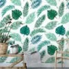 Tropical Leaves Illustration With A White Background Wallpaper, Assorted Greenery Peel & Stick Wall Mural