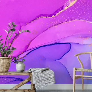 Hot Pink And Purple Alcohol Ink Art Marble Wallpaper, Captivating Royal Purple Peel & Stick Wall Mural