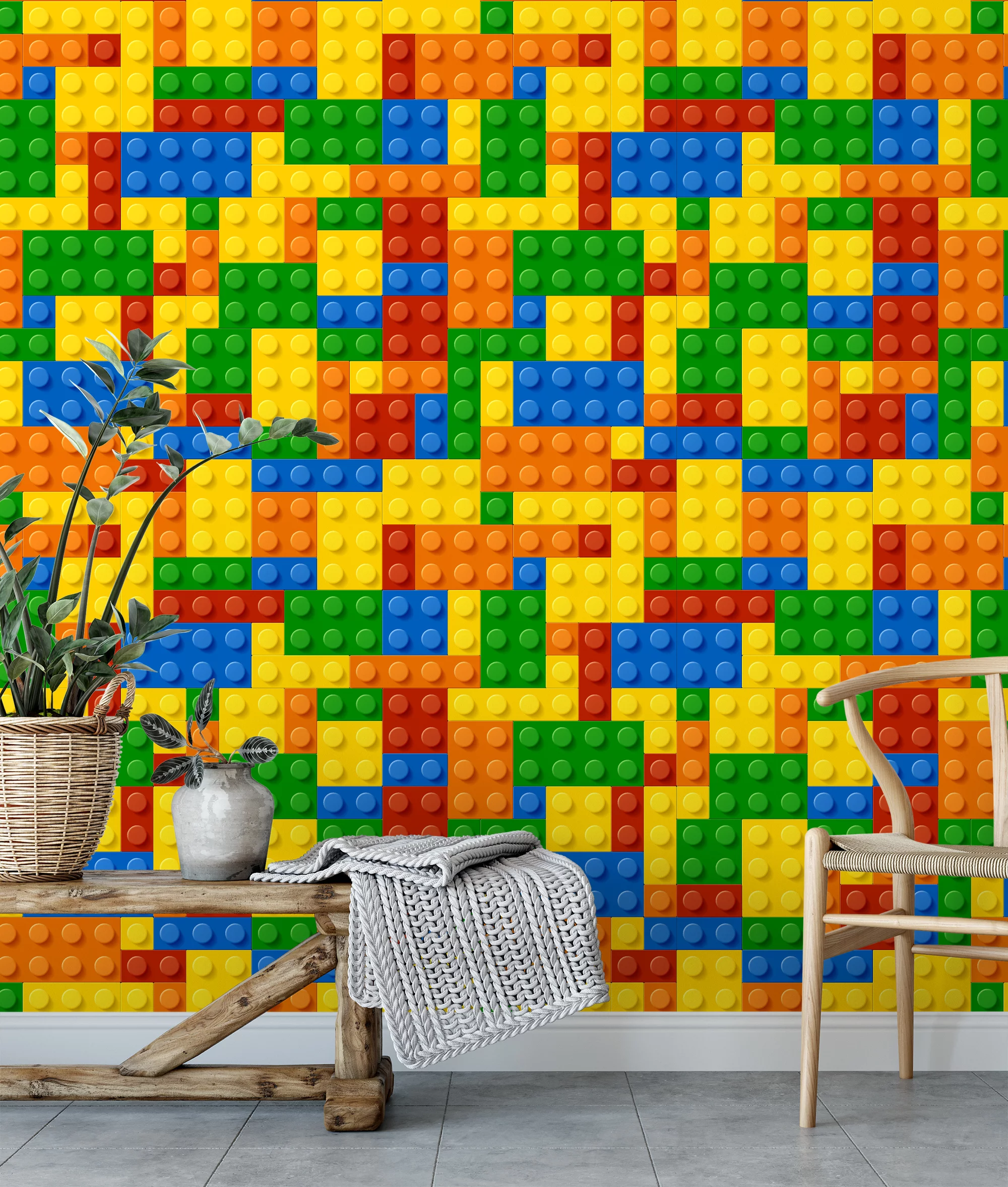 Colorful Building Blocks Playroom Wallpaper, Creative Geometric Kids Peel & Stick Wall Mural