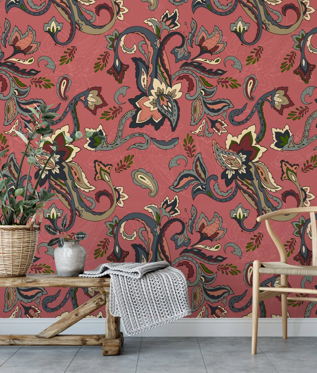 Floral Paisley Pattern Wallpaper, Retro Floral Elegant Peel & Stick Wall Mural