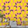 Retro Flat Art Large Lemons With Pink BackGround Wallpaper, Zesty Lemon Spritz Peel & Stick Wall Mural