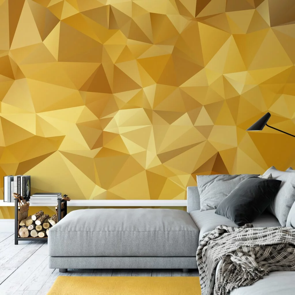 Abstract Yellow Shapes Pattern Illustration Wallpaper, Chic Geometric Peel & Stick Wall Mural