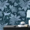 Abstract Floral Illustration Wallpaper, Winter Blooms Line Art Peel & Stick Wall Mural