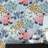 Blue Flat Art Flowers And Bouquets Illustration Wallpaper, Spring Whimsy Floral Peel & Stick Wall Mural