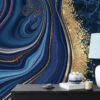 Dark Blue And Gold Abstract Ink Art Illustration Wallpaper, Midnight Blue Agate Peel & Stick Wall Mural