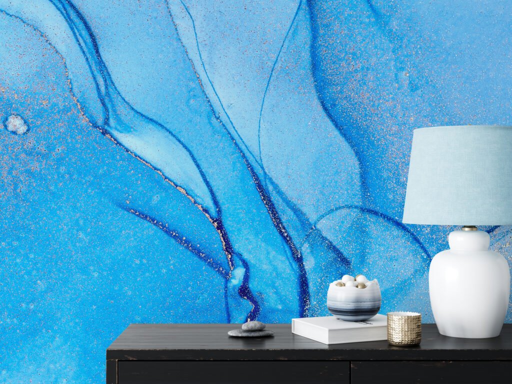 Shades Of Blue Marble Alcohol Ink Wallpaper, Serene Sapphire Marble Peel & Stick Wall Mural