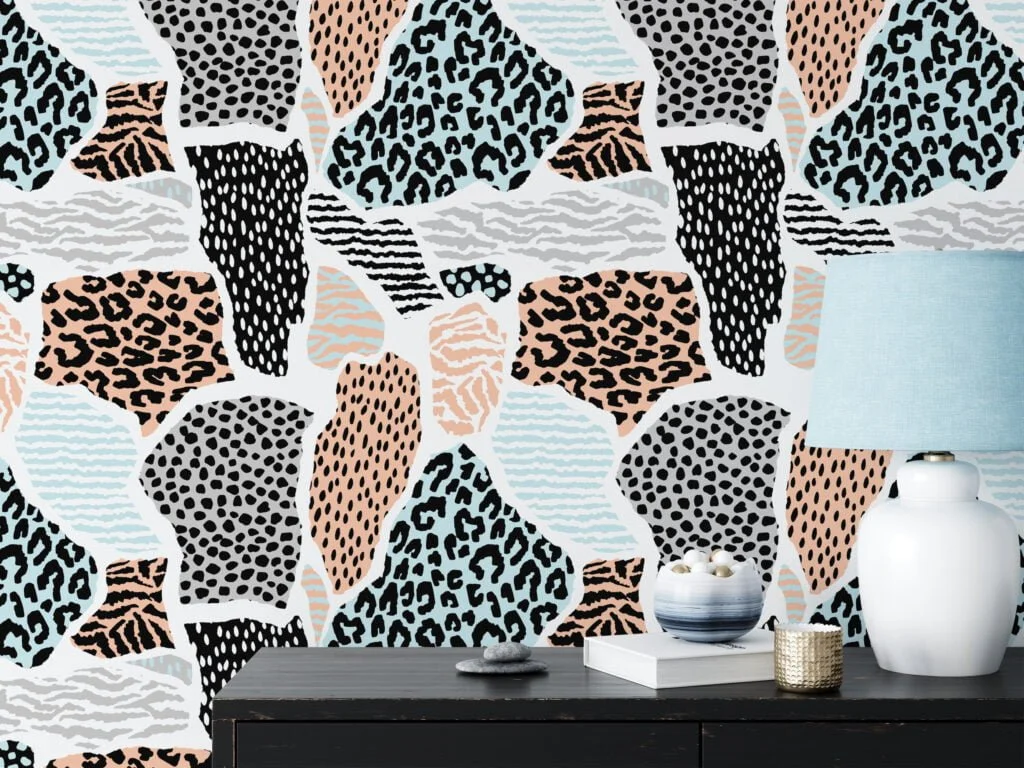 Abstract Leopard Print Illustration Wallpaper, Animal Monochrome & Brown Wall Design Peel & Stick Wall Mural