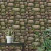 Cartoon Style Rocks And Moss Wallpaper, Natural Faux Texture Peel & Stick Wall Mural