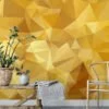 Abstract Yellow Shapes Pattern Illustration Wallpaper, Chic Geometric Peel & Stick Wall Mural