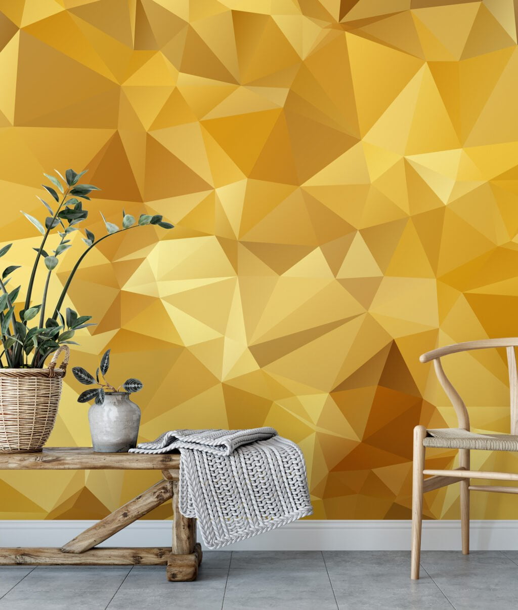 Abstract Yellow Shapes Pattern Illustration Wallpaper, Chic Geometric Peel & Stick Wall Mural