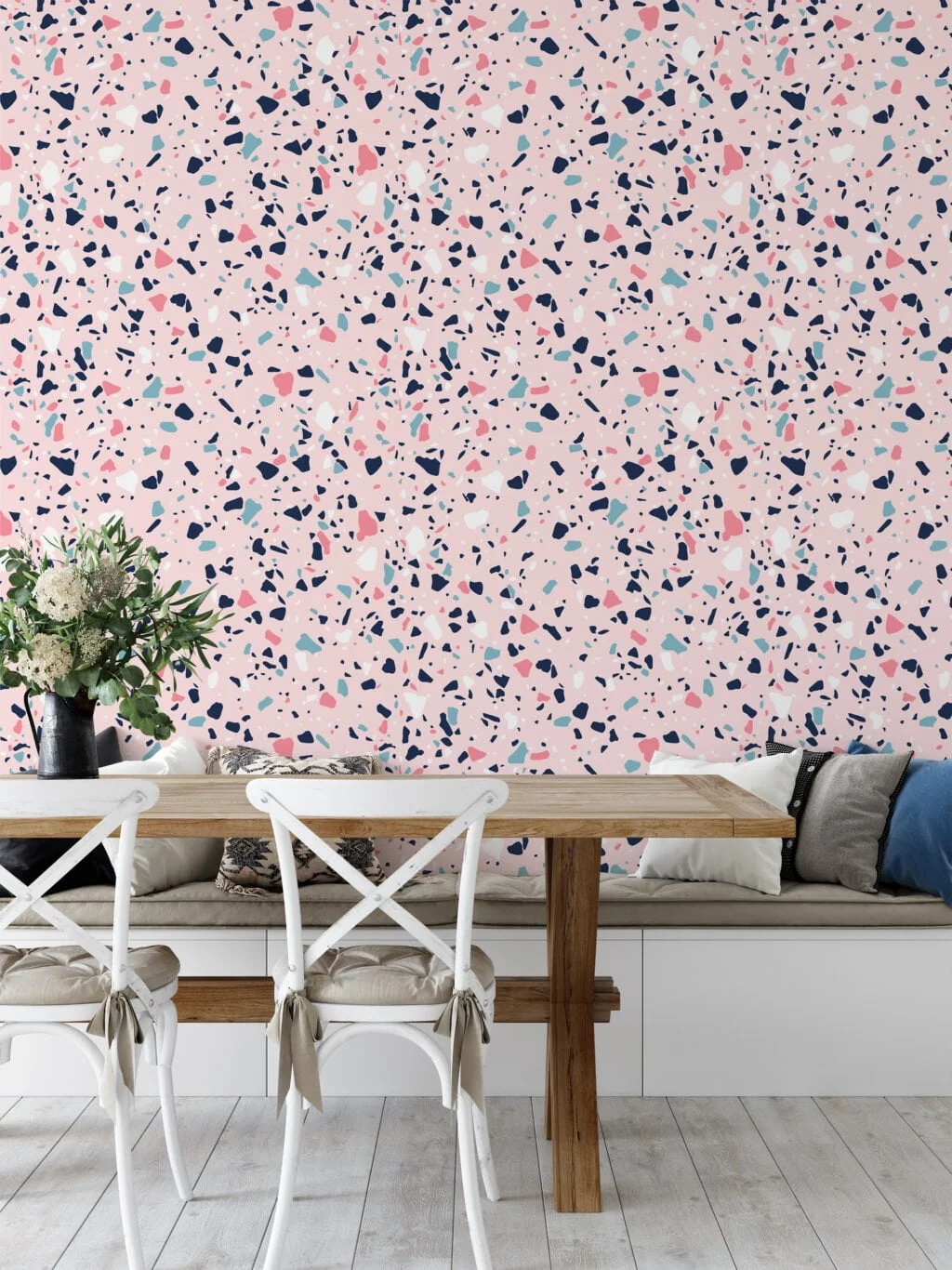 Colorful Terrazzo Illustrations Wallpaper, Pink Abstract Speckled Design Peel & Stick Wall Mural