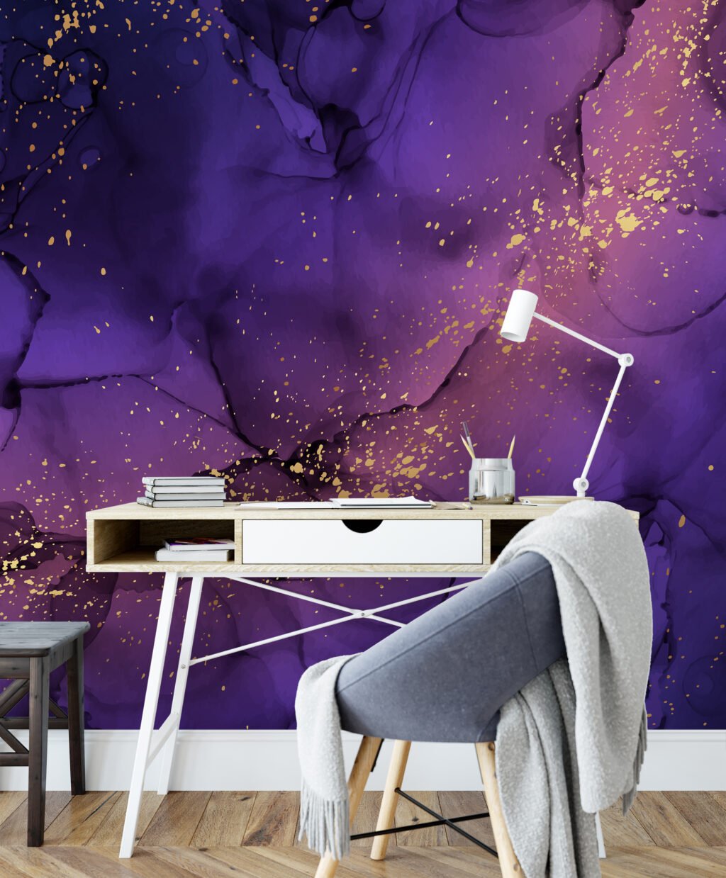 Deep Purple Marble Illustration Wallpaper, Galactic Purple Marble Peel & Stick Wall Mural