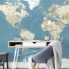 Large World Map Illustration With Every Country Wallpaper, Detailed World Map Peel & Stick Wall Mural