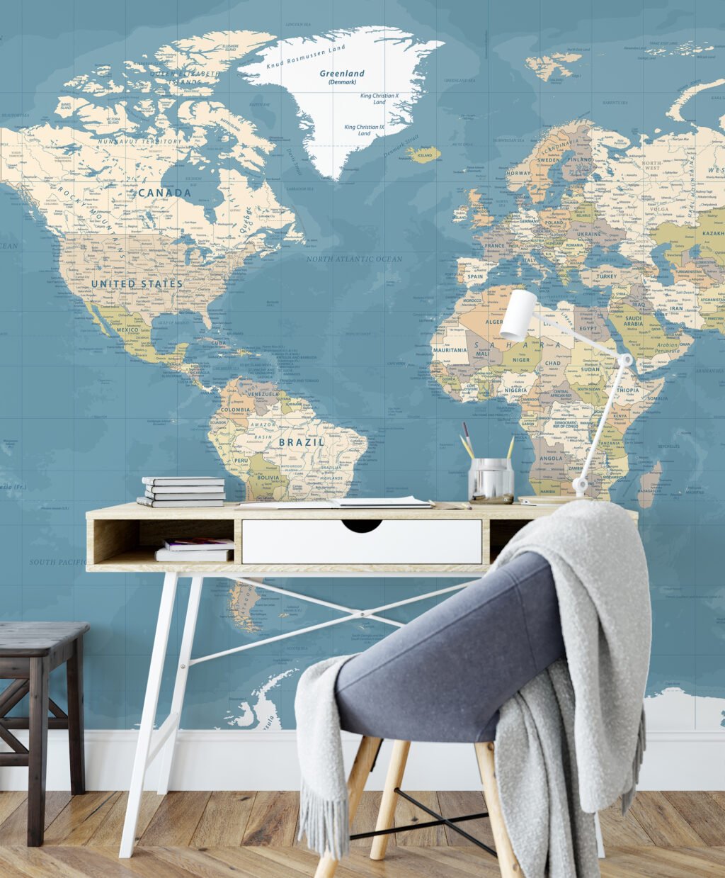 Large World Map Illustration With Every Country Wallpaper, Detailed World Map Peel & Stick Wall Mural
