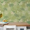 Green Flat Art Flowers And Leaves Illustration Wallpaper, Gentle Green Garden Peel & Stick Wall Mural