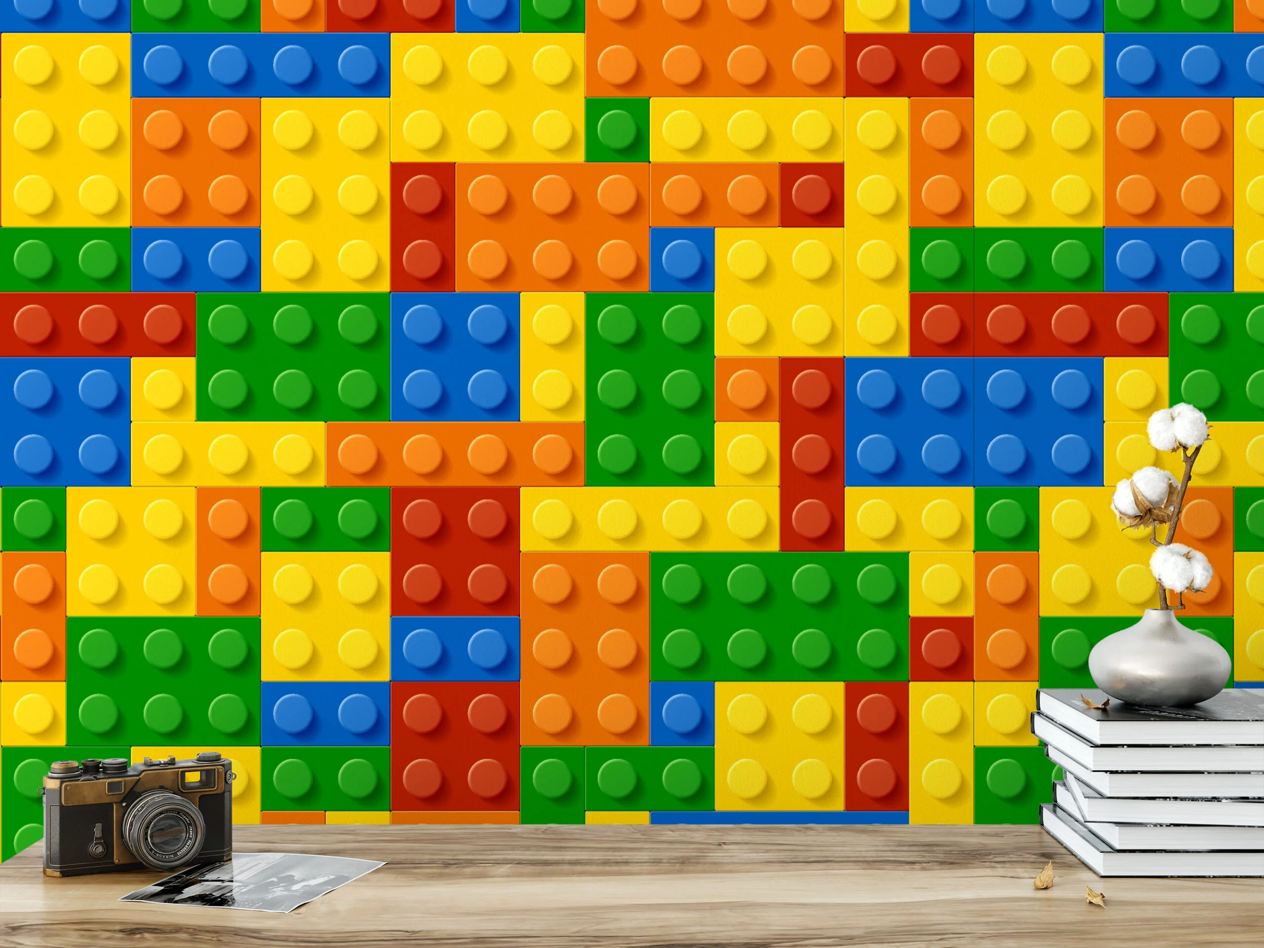 Colorful Building Blocks Playroom Wallpaper, Creative Geometric Kids Peel & Stick Wall Mural