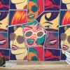 Retro Comic Book Pages With Faces Pattern Illustration Wallpaper, Retro Pop Art Faces Peel & Stick Wall Mural