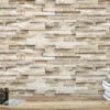 Beige Stone Brick Wall Wallpaper, Classic Limestone Brick Faux Peel & Stick Wall Mural