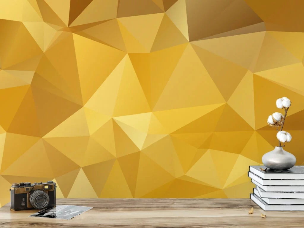 Abstract Yellow Shapes Pattern Illustration Wallpaper, Chic Geometric Peel & Stick Wall Mural