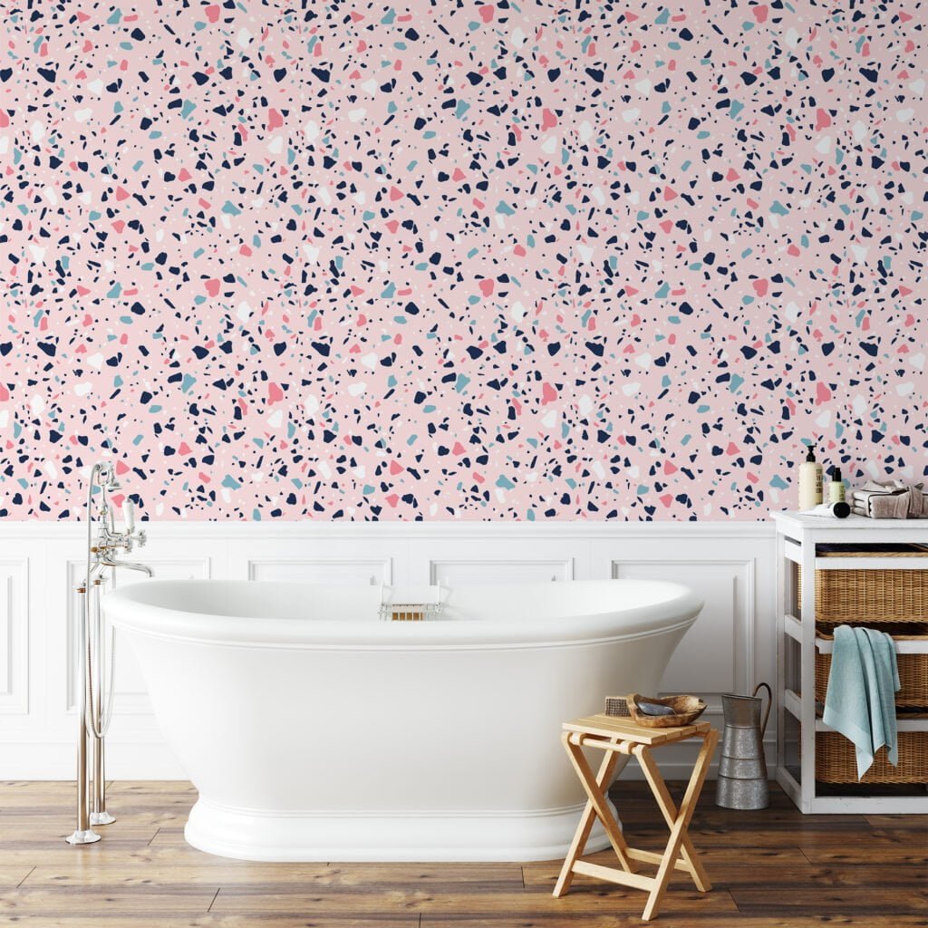 Colorful Terrazzo Illustrations Wallpaper, Pink Abstract Speckled Design Peel & Stick Wall Mural