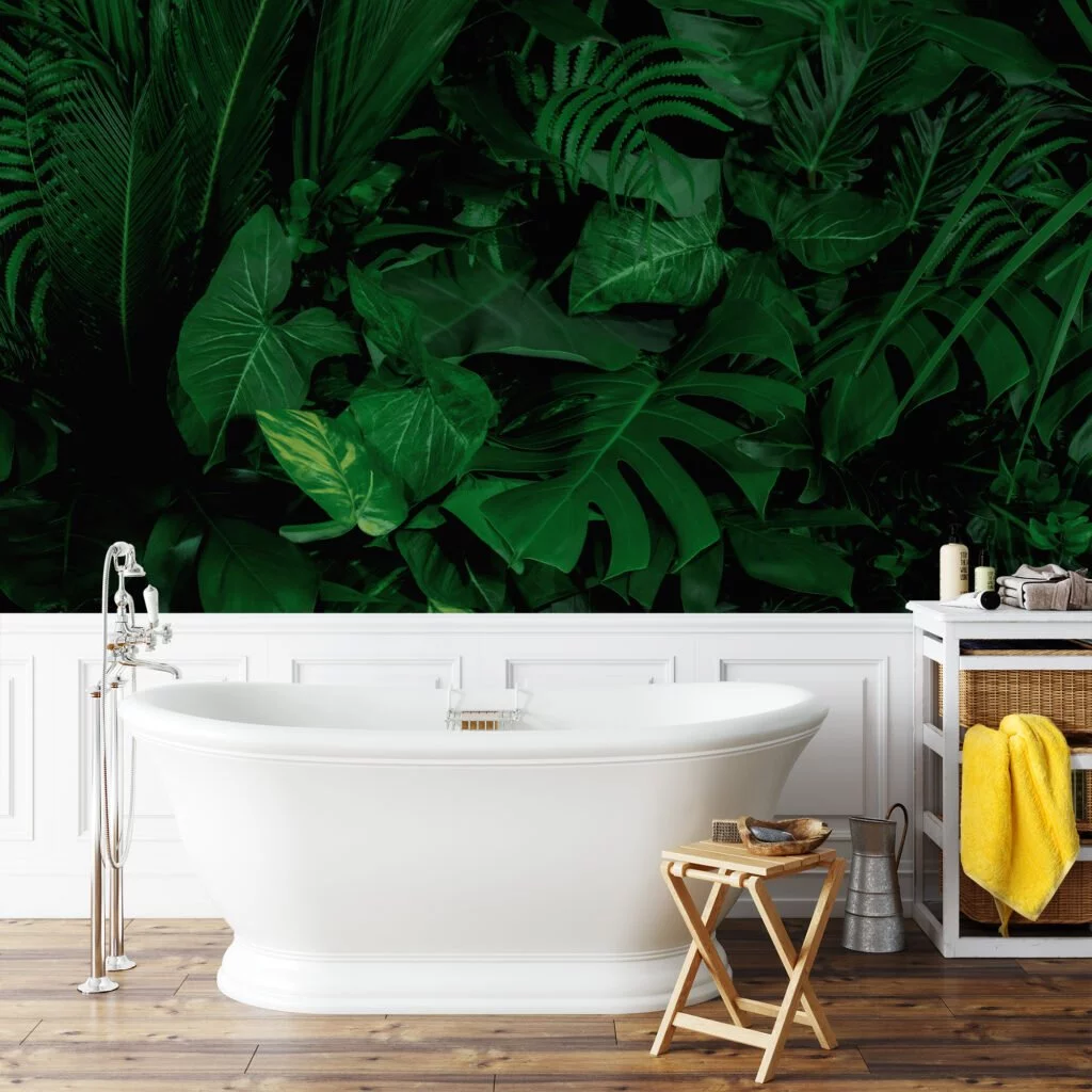 Tropical Jungle Style Large Leaves Wallpaper, Luxe Jungle Ambiance Peel & Stick Wall Mural