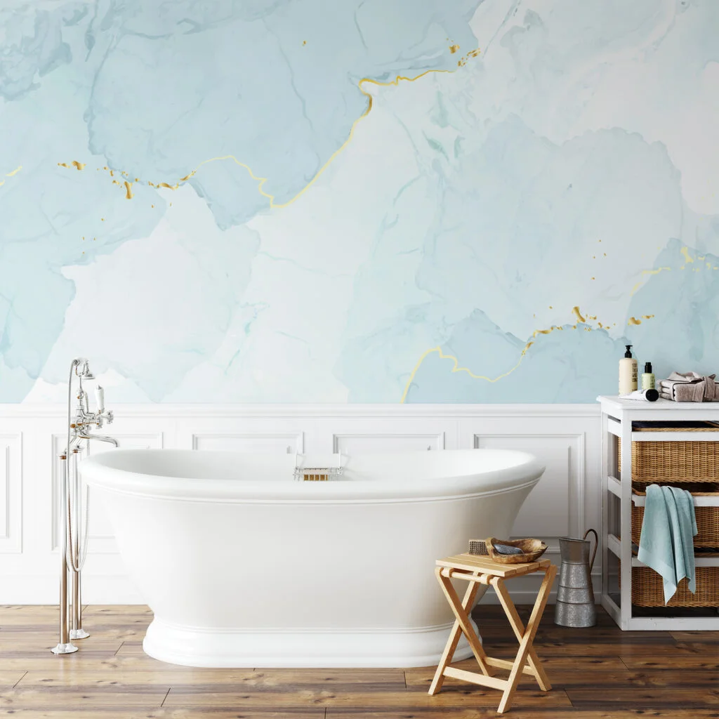 Light Blue Marble Wallpaper, Elegant Icy Blue Marble Peel & Stick Wall Mural