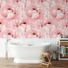 Abstract Soft Peach Pink Floral Wallpaper, Romantic Floral Peel & Stick Wall Mural