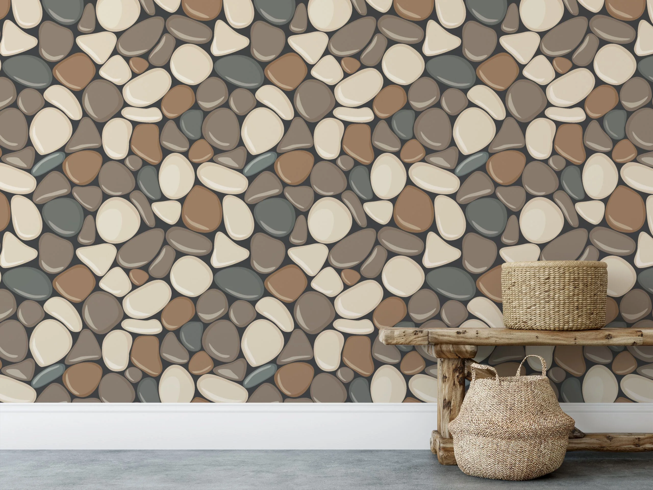 Cartoon Style Gravel Stone Pattern Wallpaper, Pebble Mosaic Faux Effect Peel & Stick Wall Mural