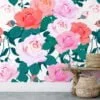 Floral Roses Flat Art Illustration Wallpaper, Romantic Rose Garden Peel & Stick Wall Mural