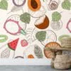 Vegetables And Fruits Illustration Pattern Wallpaper, Whimsical Tropical Fruit Peel & Stick Wall Mural