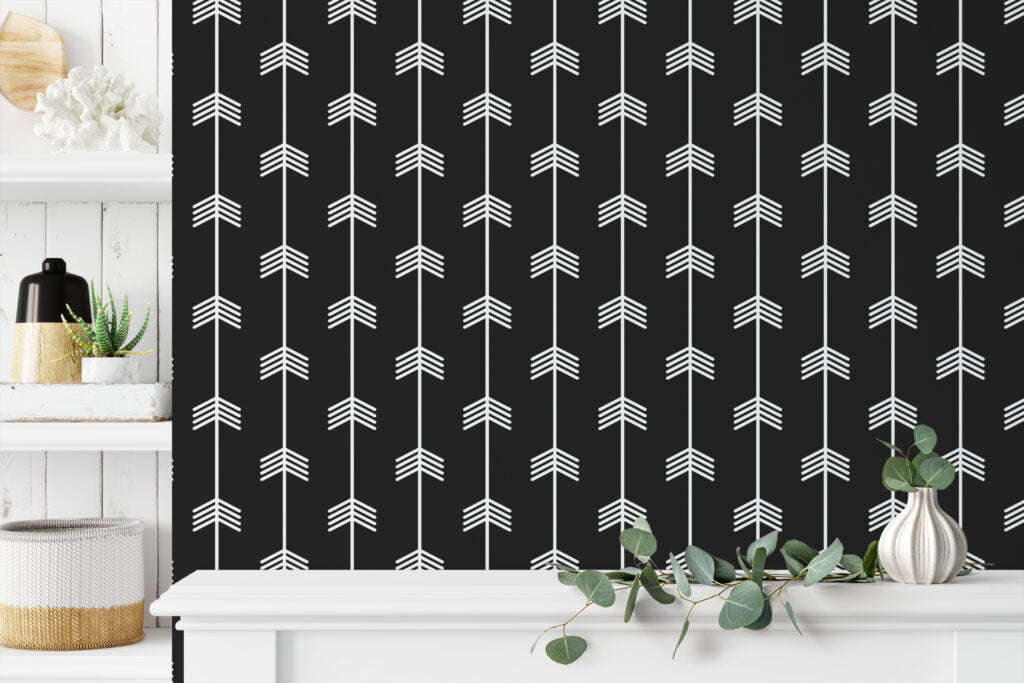 Simple Arrow Pattern Illustration Wallpaper, Minimalist Arrow Line Art Peel & Stick Wall Mural