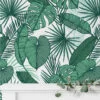 Green Tropical Leaves Illustration Wallpaper, Lush Greenery Sketch Peel & Stick Wall Mural