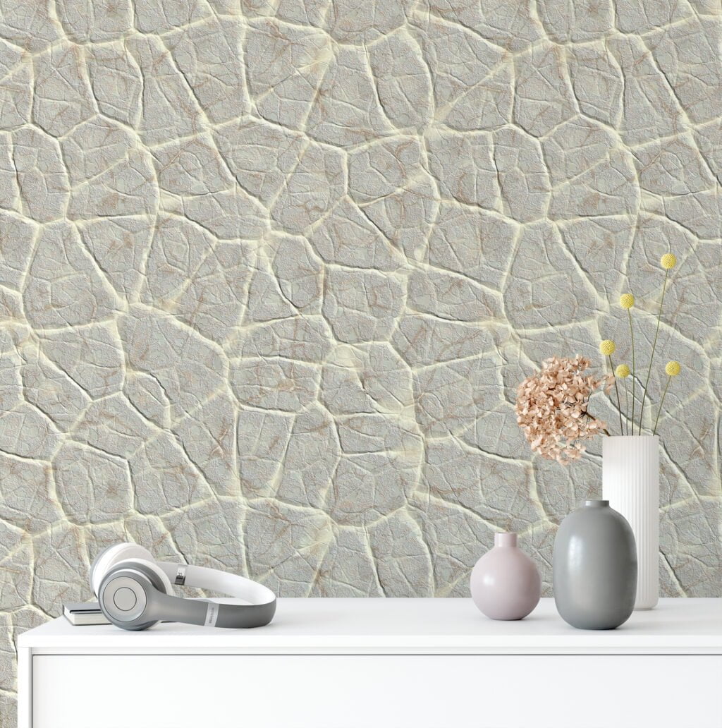 Desert Cracked Stones Pattern Wallpaper, Neutral Toned Faux Surface Design Peel & Stick Wall Mural