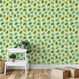 Green Leaves Pattern Illustration Wallpaper, Charming Leaf Motif Peel & Stick Wall Mural