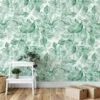Watercolor Style Green Leaves Pattern Wallpaper, Tranquil Green Foliage Peel & Stick Wall Mural