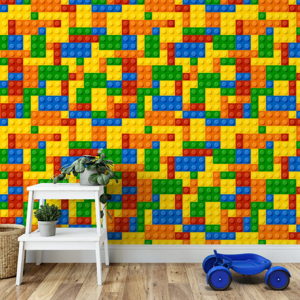 Colorful Building Blocks Playroom Wallpaper, Creative Geometric Kids Peel & Stick Wall Mural