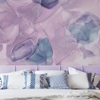 Lavender Alcohol Ink Art Marble Wallpaper, Pastel Lavender Marble Peel & Stick Wall Mural