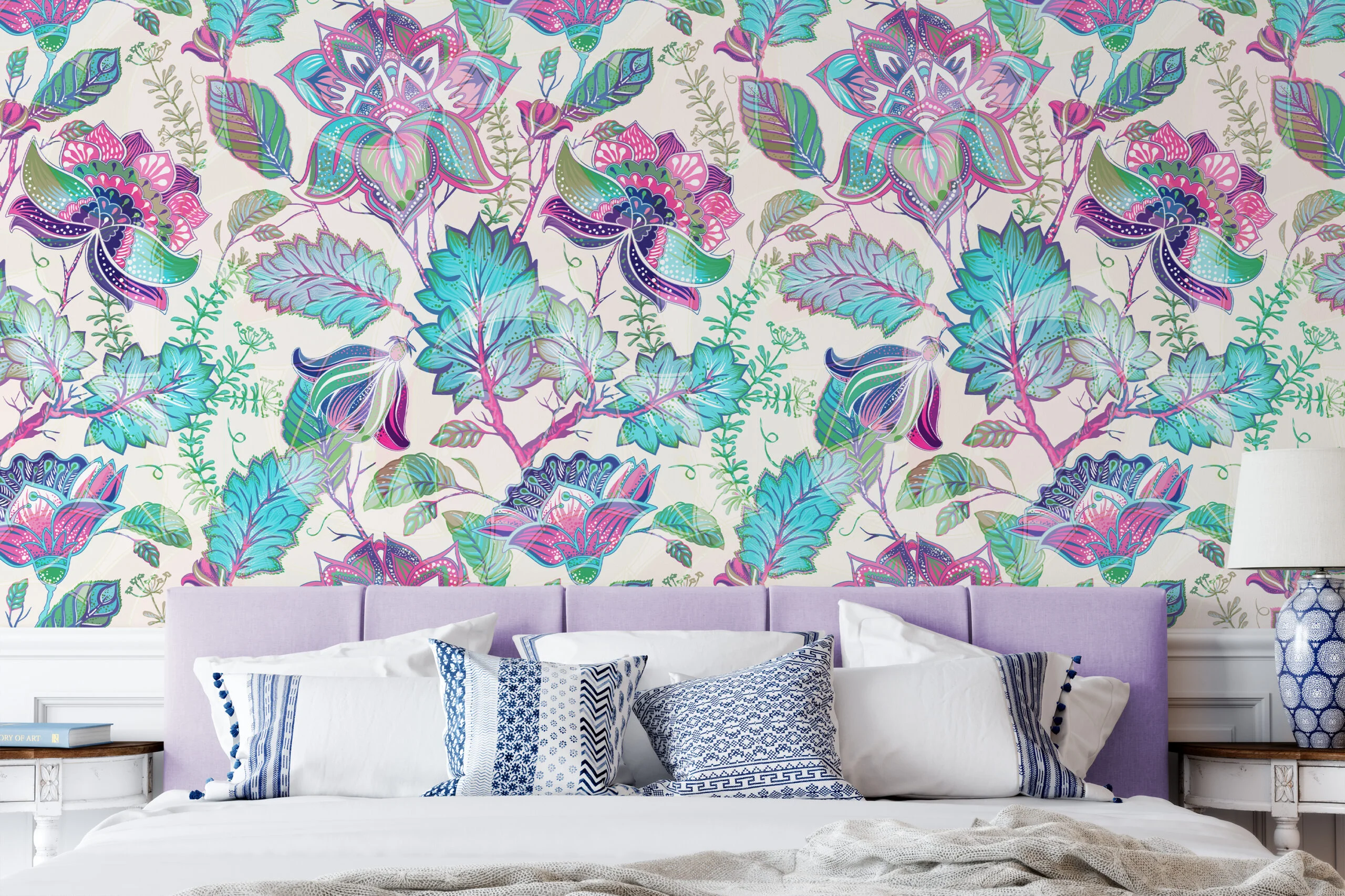 Floral Damask Paisley Illustration Wallpaper, Whimsical Floral Fantasy Peel & Stick Wall Mural